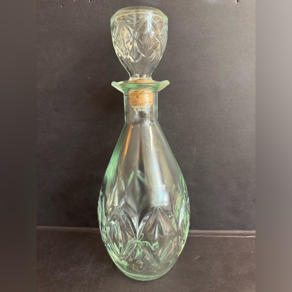 Vintage green cut glass decanter with diamond pattern.No chips or cracks.